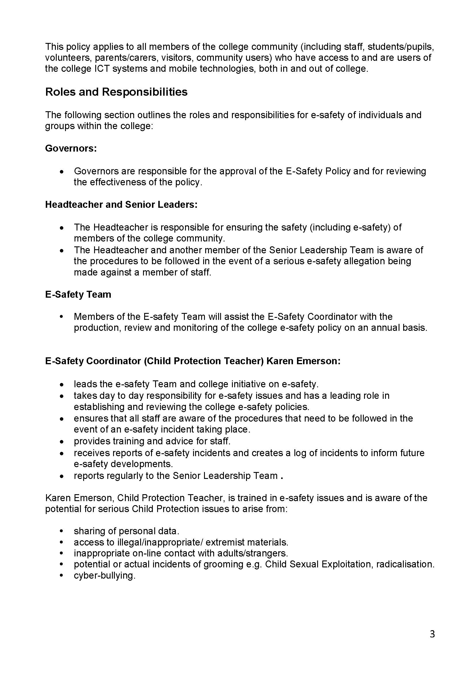 ESafety Policy St Thomas More Roman Catholic College