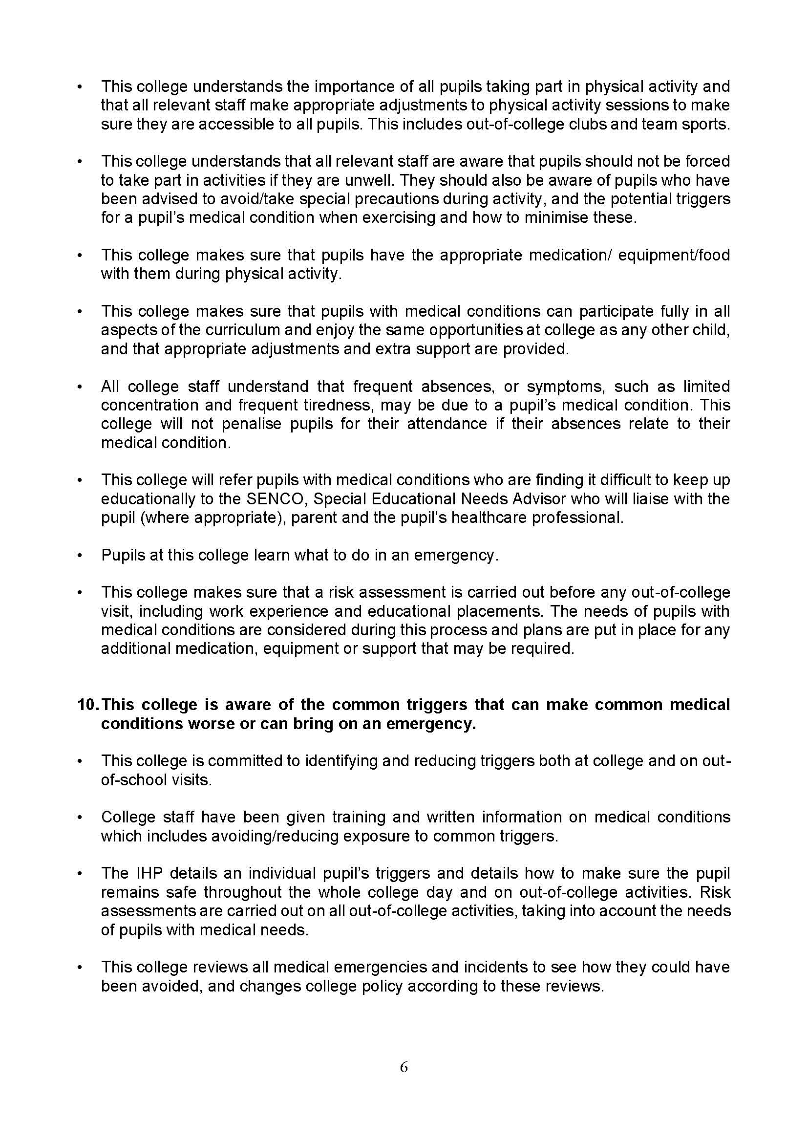 Medical Conditions Policy